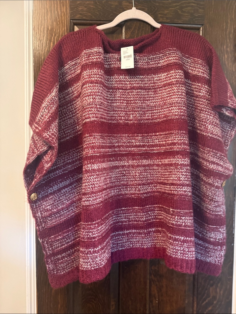 Lane Bryant Marled Stripe Crewneck Sweater in Burgundy and Light Gray